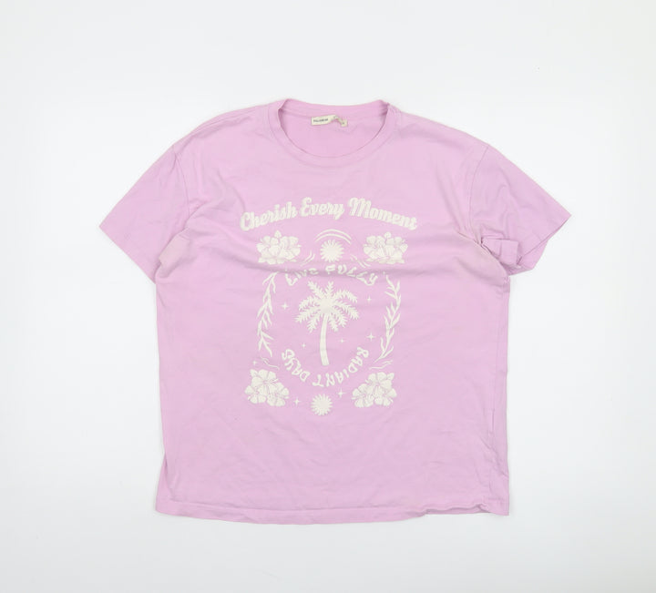 Pull&Bear Women's Pink Graphic Cotton Short Sleeve T-Shirt M