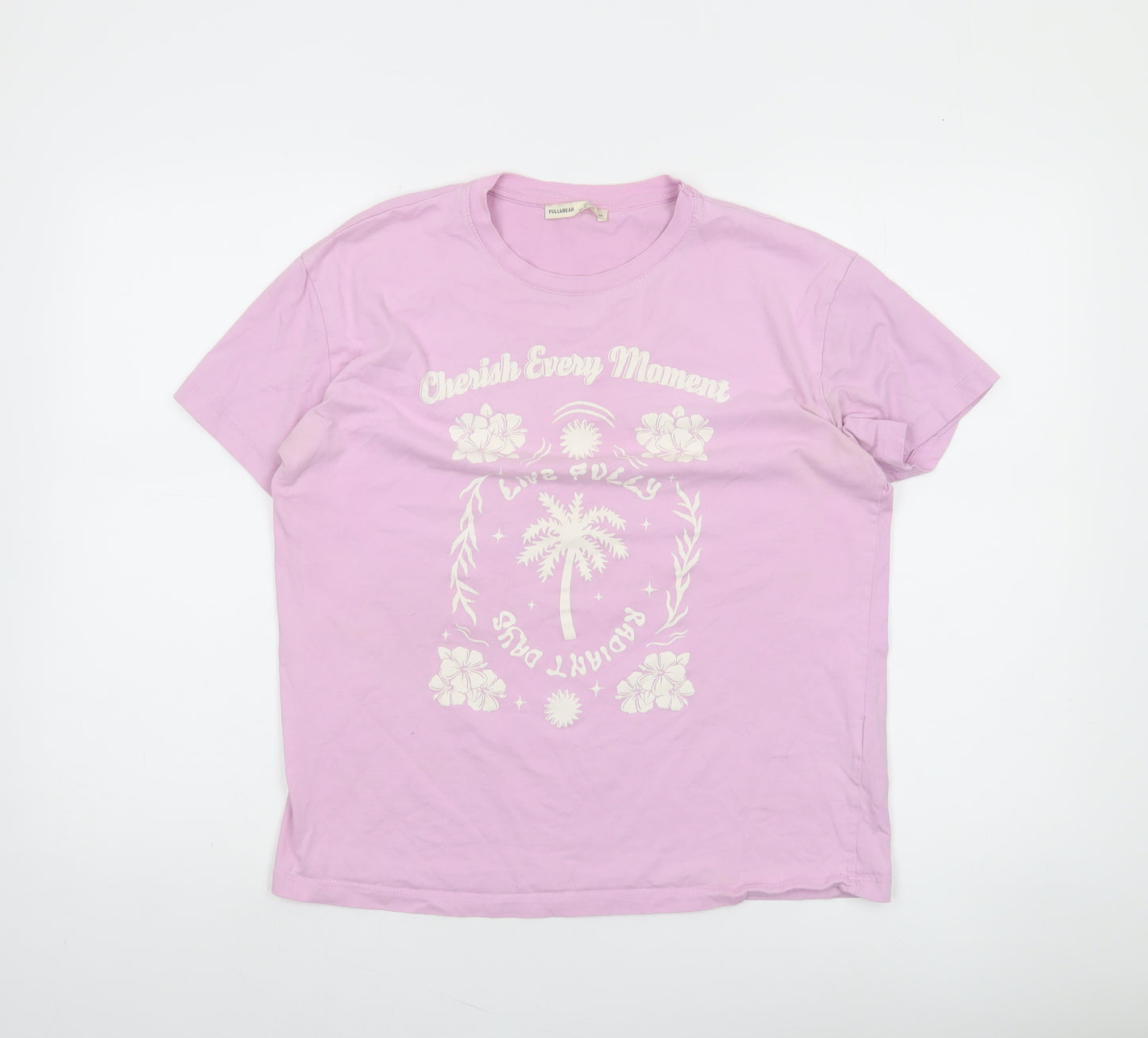 Pull&Bear Women's Pink Graphic Cotton Short Sleeve T-Shirt M