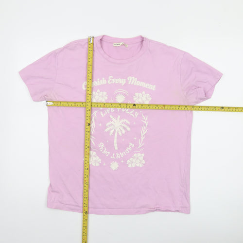 Pull&Bear Women's Pink Graphic Cotton Short Sleeve T-Shirt M