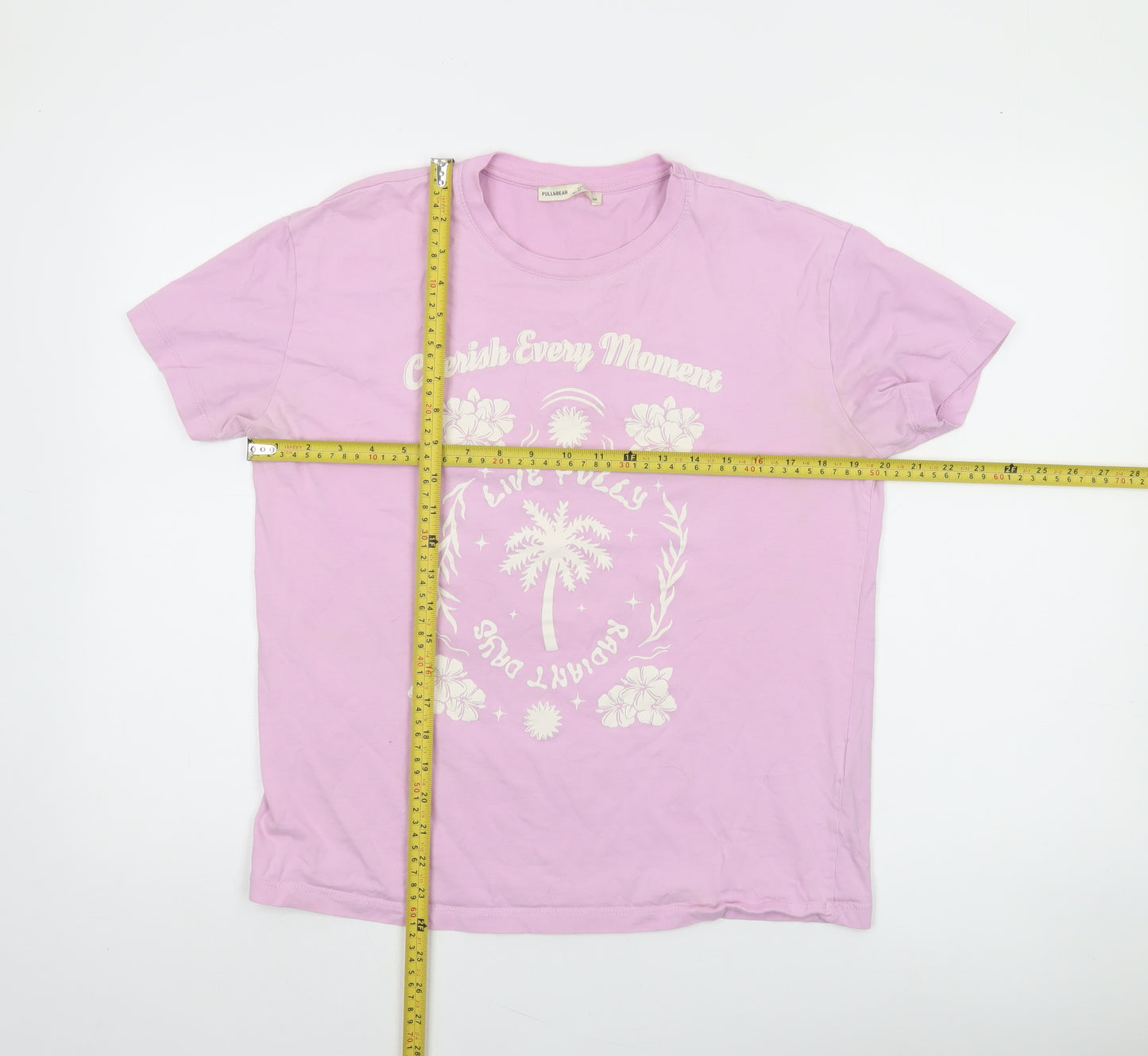 Pull&Bear Women's Pink Graphic Cotton Short Sleeve T-Shirt M