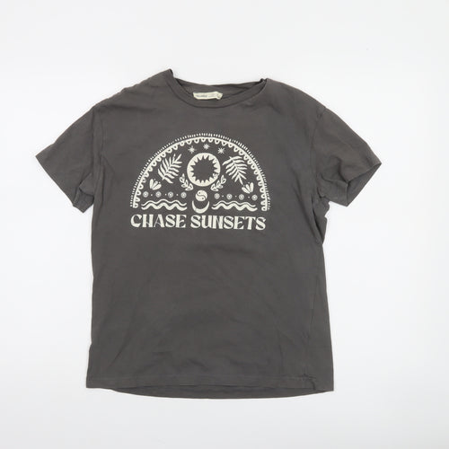 Pull & Bear Women's Grey 'Chase Sunsets' Cotton T-Shirt XS