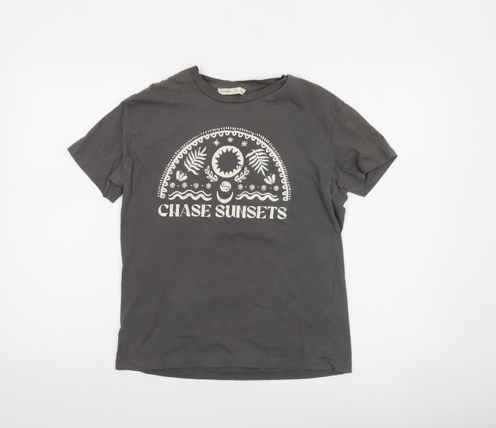 Pull & Bear Women's Grey 'Chase Sunsets' Cotton T-Shirt XS