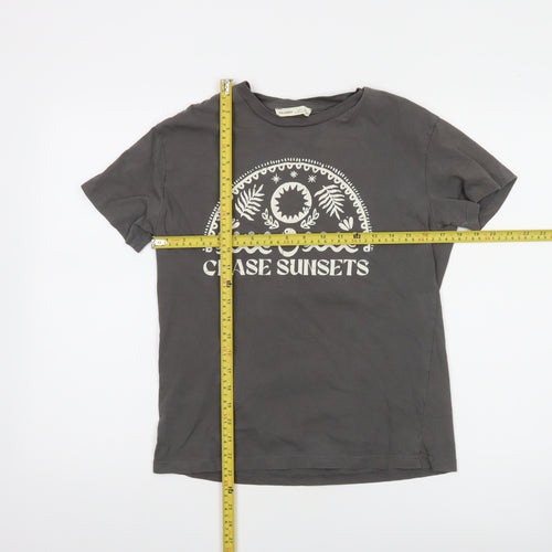Pull & Bear Women's Grey 'Chase Sunsets' Cotton T-Shirt XS