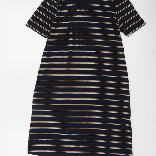 Bershka Women Blue Striped T-Shirt Dress Size 8 Short Sleeve Casual
