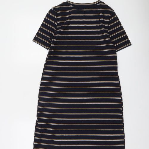 Bershka Women Blue Striped T-Shirt Dress Size 8 Short Sleeve Casual