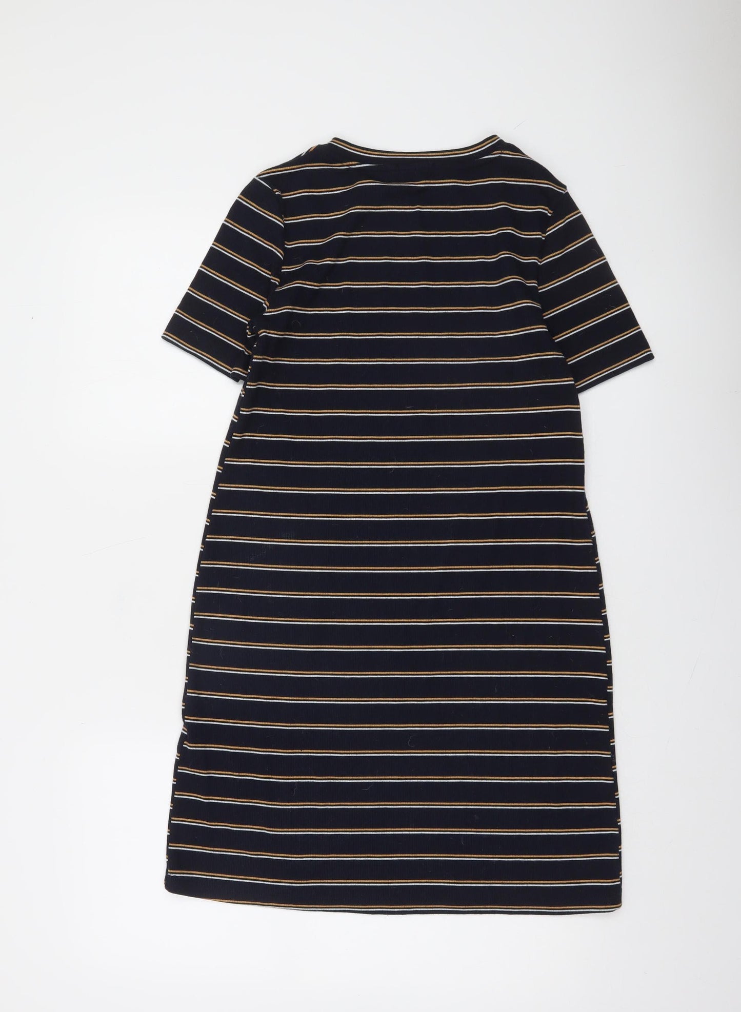 Bershka Women Blue Striped T-Shirt Dress Size 8 Short Sleeve Casual