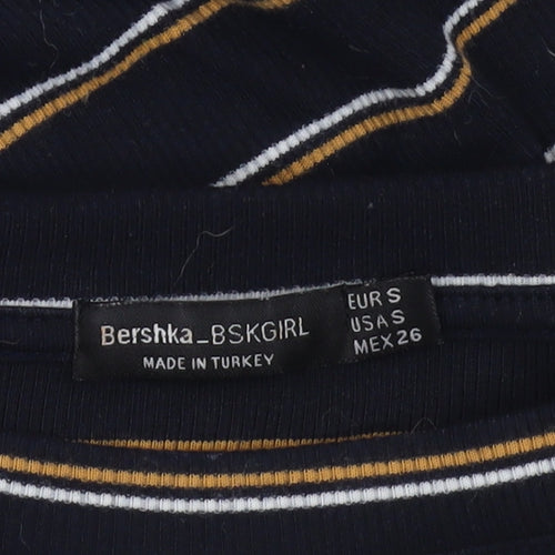 Bershka Women Blue Striped T-Shirt Dress Size 8 Short Sleeve Casual