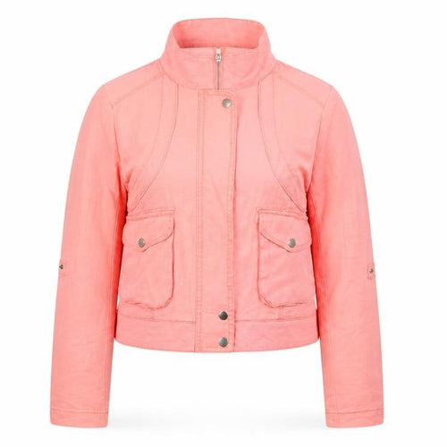 Stradivarius Women Pink Cropped Bomber Jacket Size 12 Ramie Cotton