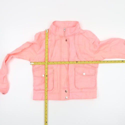 Stradivarius Women Pink Cropped Bomber Jacket Size 12 Ramie Cotton