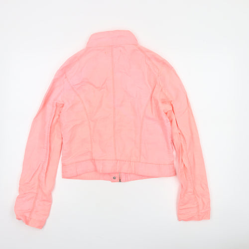 Stradivarius Women Pink Cropped Bomber Jacket Size 12 Ramie Cotton
