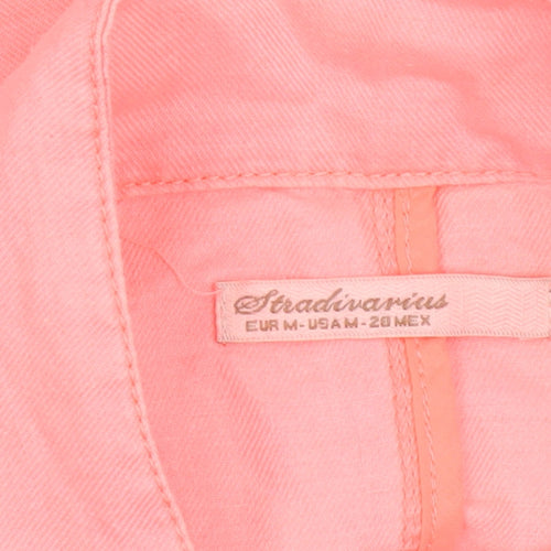 Stradivarius Women Pink Cropped Bomber Jacket Size 12 Ramie Cotton