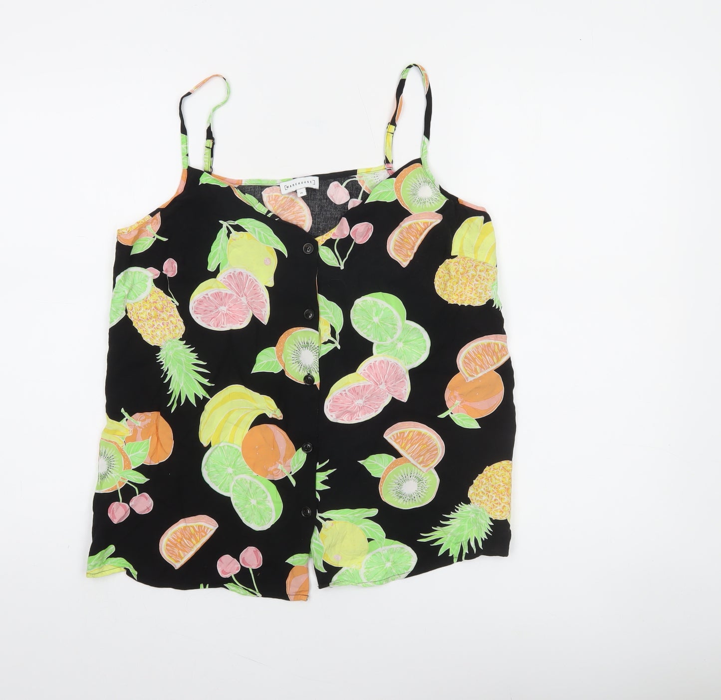Warehouse Women's Black Fruit Print Camisole Tank Top Size 14