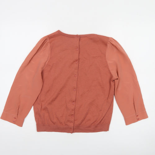 COS Womens Pink Cotton Silk Puff Sleeve Crew Neck Cardigan Size 10