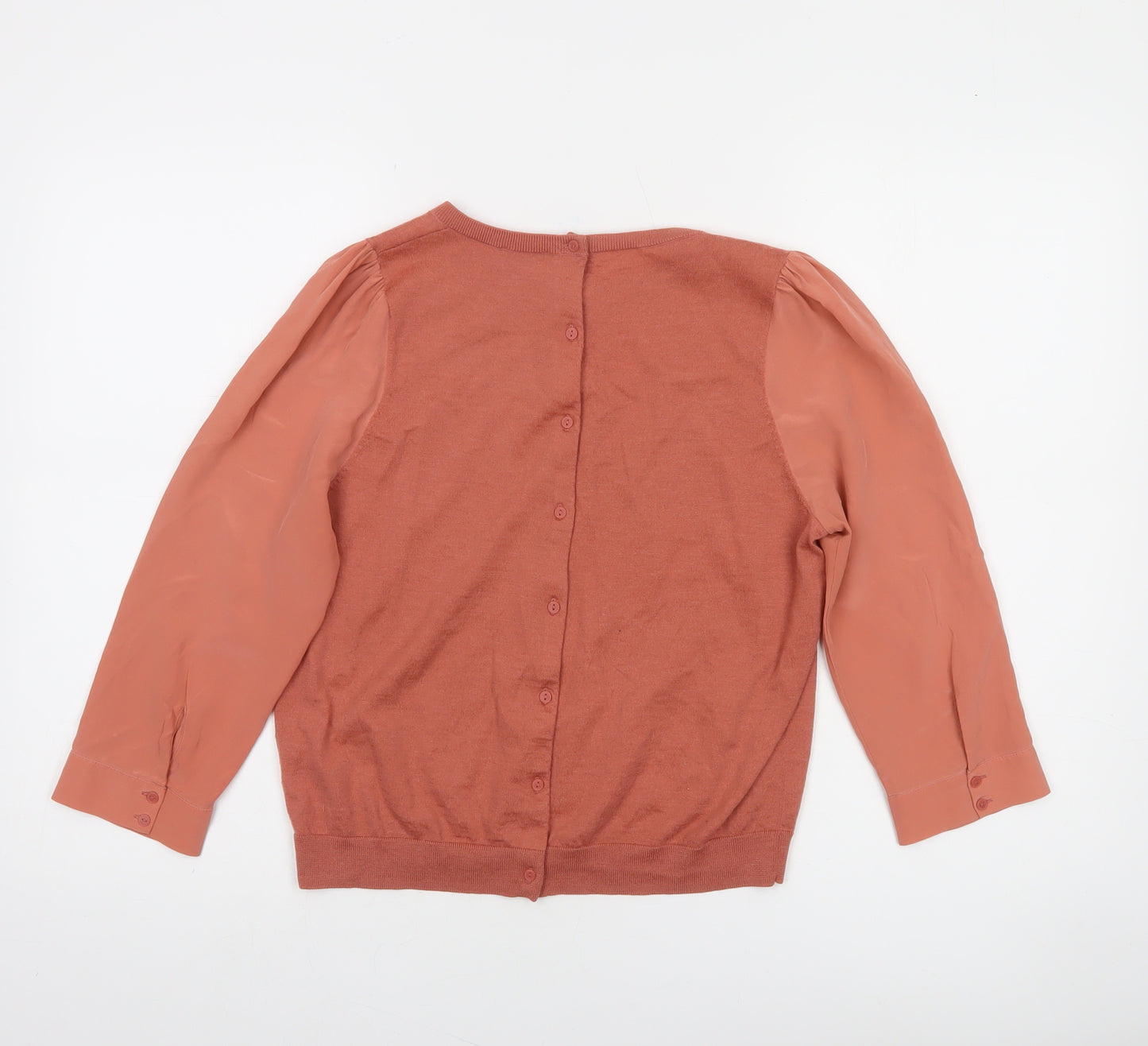 COS Womens Pink Cotton Silk Puff Sleeve Crew Neck Cardigan Size 10