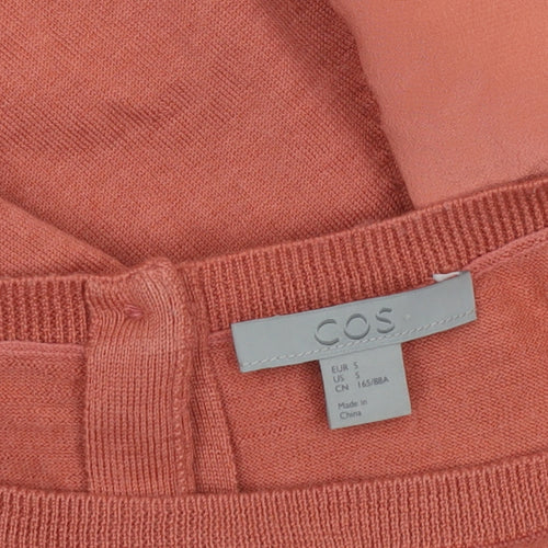COS Womens Pink Cotton Silk Puff Sleeve Crew Neck Cardigan Size 10
