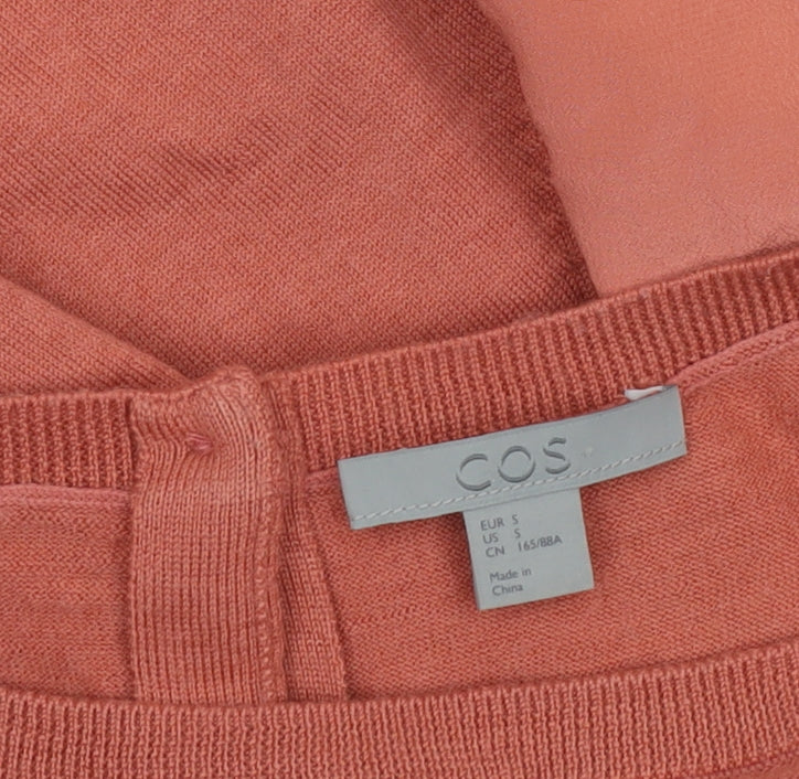 COS Womens Pink Cotton Silk Puff Sleeve Crew Neck Cardigan Size 10