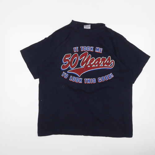 Atlantees Men’s Blue 50 Years Funny Graphic Short Sleeve T-Shirt Size L