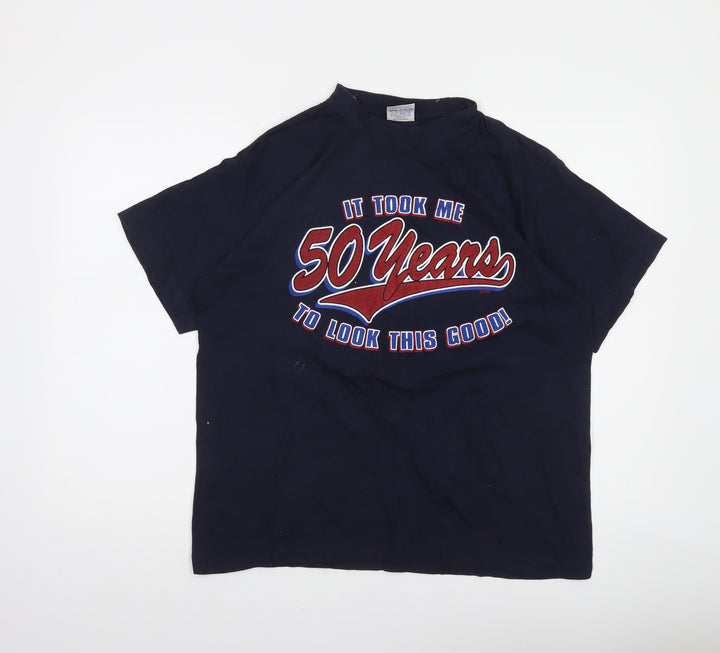 Atlantees Men’s Blue 50 Years Funny Graphic Short Sleeve T-Shirt Size L