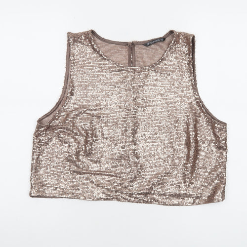 Dunnes Women Brown Sequin Cropped Tank Top Size 14 Party Style
