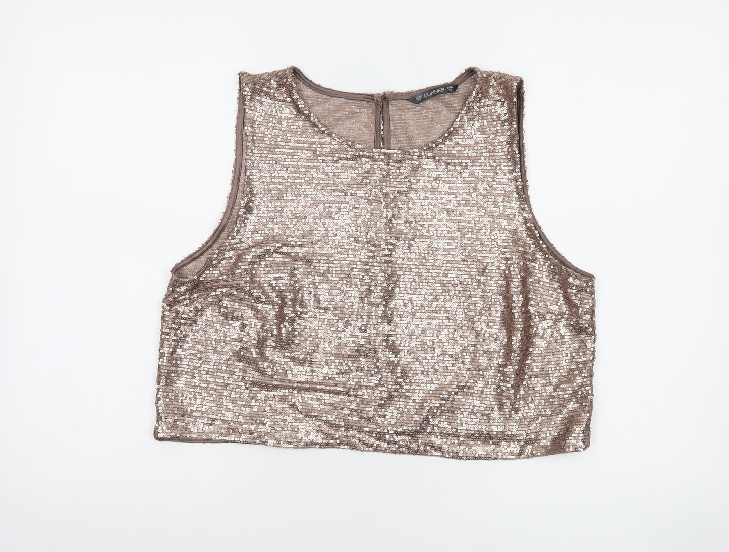 Dunnes Women Brown Sequin Cropped Tank Top Size 14 Party Style