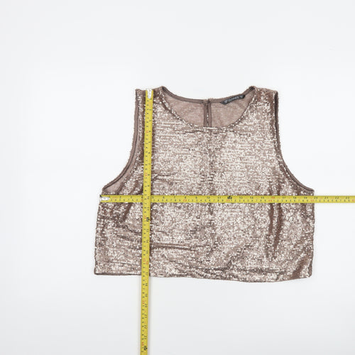 Dunnes Women Brown Sequin Cropped Tank Top Size 14 Party Style