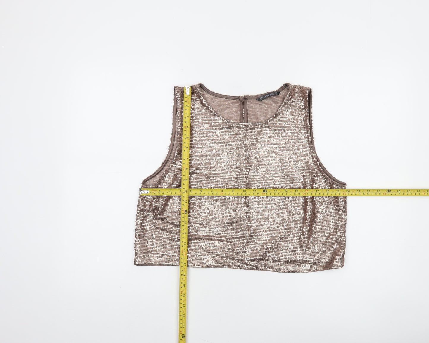 Dunnes Women Brown Sequin Cropped Tank Top Size 14 Party Style