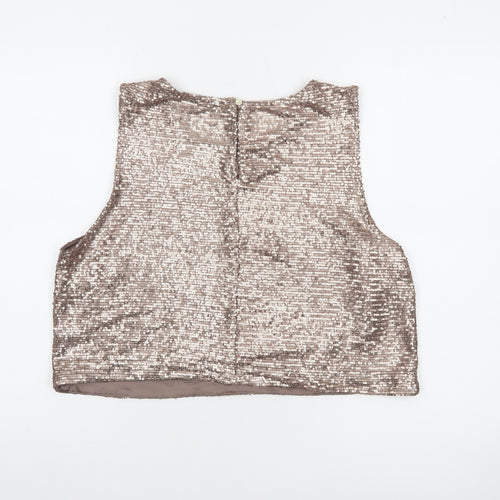 Dunnes Women Brown Sequin Cropped Tank Top Size 14 Party Style