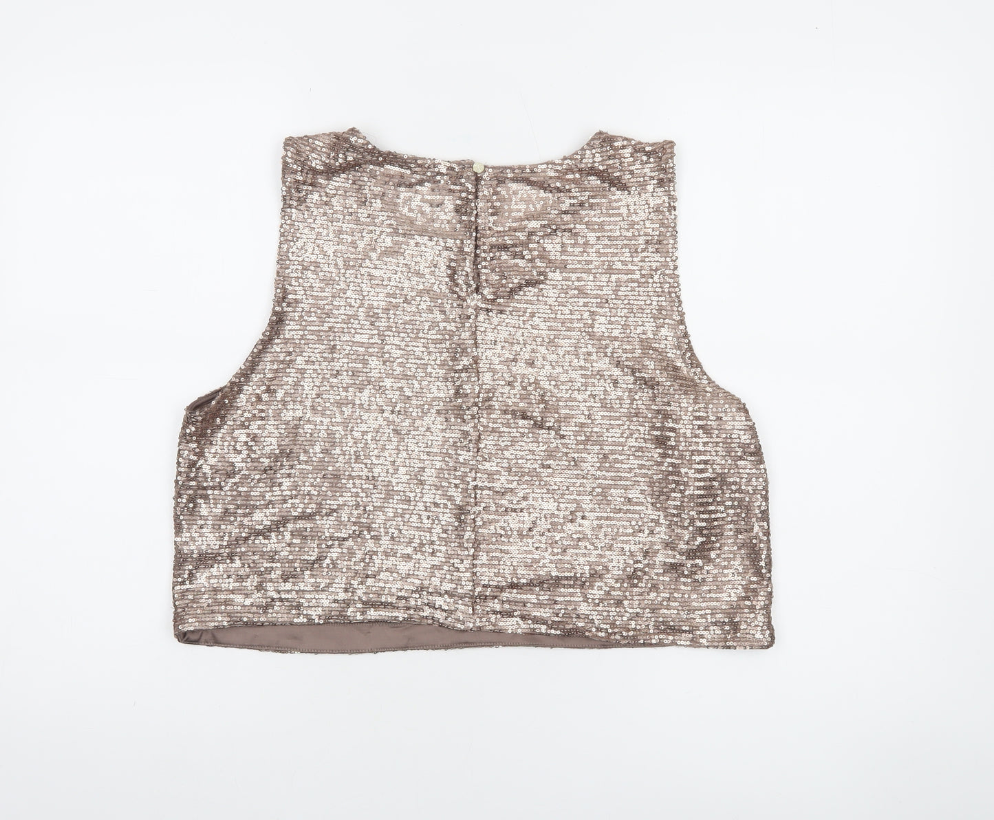 Dunnes Women Brown Sequin Cropped Tank Top Size 14 Party Style