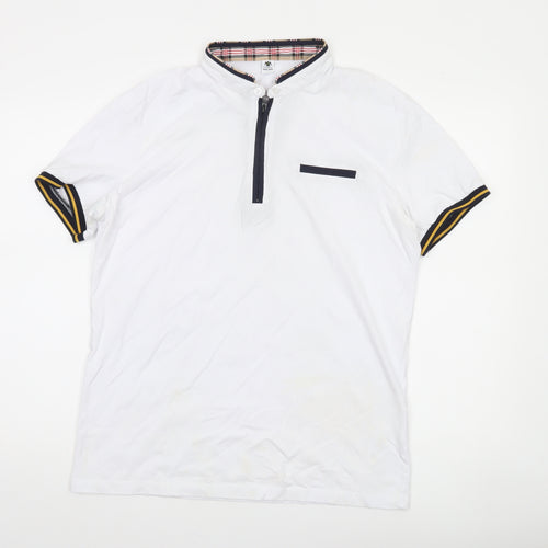Tank Jeans Men's White L Collared Half Zip Short Sleeve T-Shirt