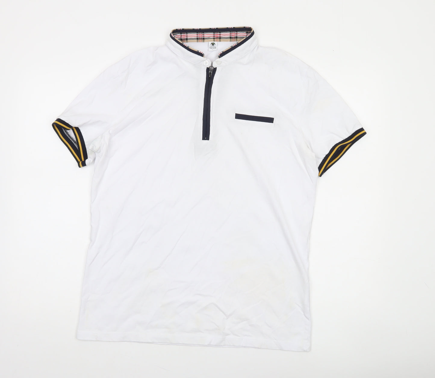 Tank Jeans Men's White L Collared Half Zip Short Sleeve T-Shirt