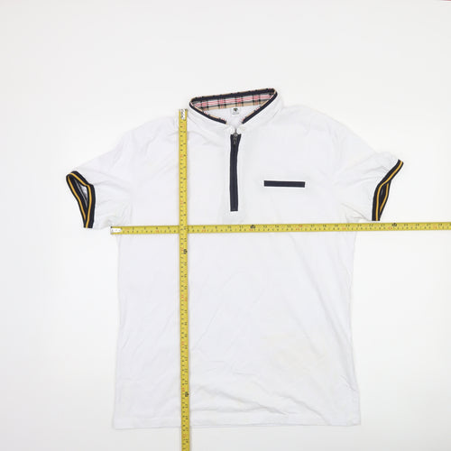 Tank Jeans Men's White L Collared Half Zip Short Sleeve T-Shirt