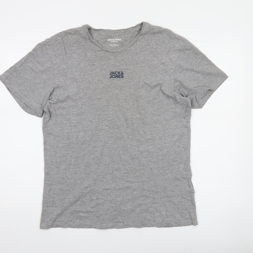 Jack & Jones Men's Grey Crew Neck Short Sleeve Cotton Blend T-Shirt Size L