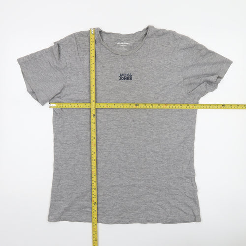 Jack & Jones Men's Grey Crew Neck Short Sleeve Cotton Blend T-Shirt Size L