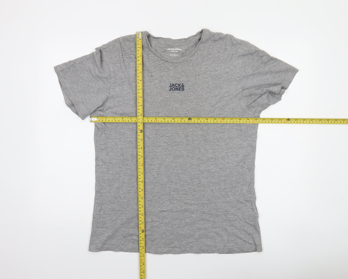 Jack & Jones Men's Grey Crew Neck Short Sleeve Cotton Blend T-Shirt Size L
