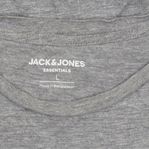 Jack & Jones Men's Grey Crew Neck Short Sleeve Cotton Blend T-Shirt Size L