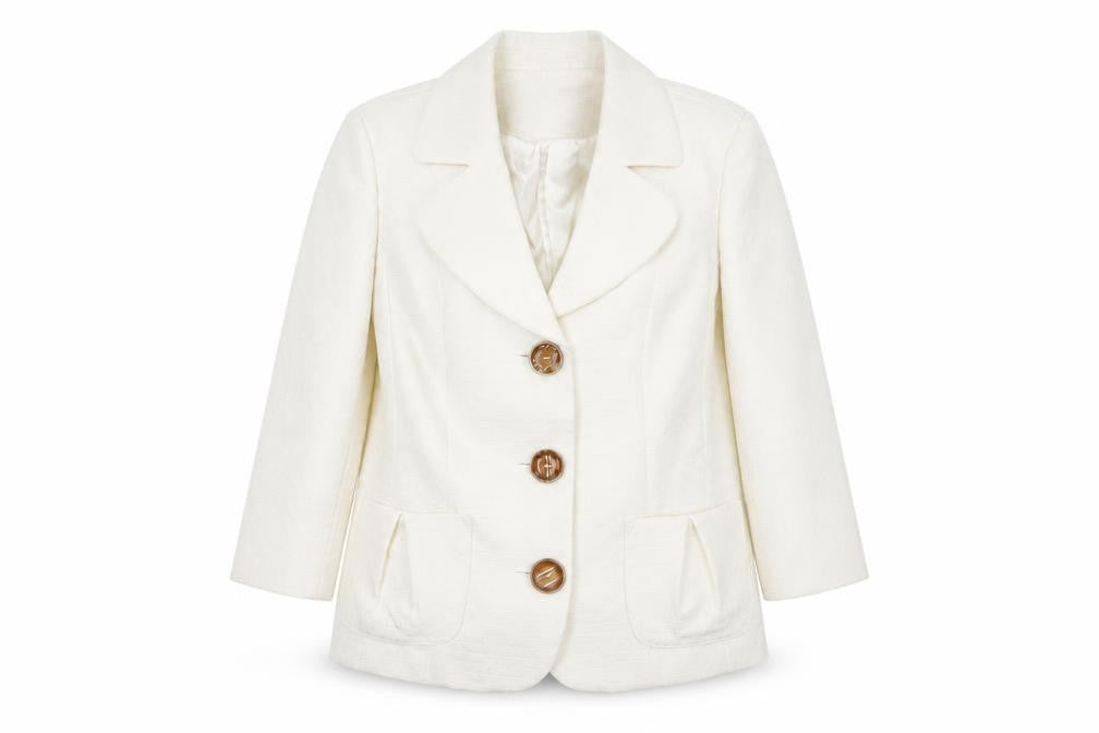 Front view of Atmosphere Women Ivory Textured Single-Breasted Blazer, size 16