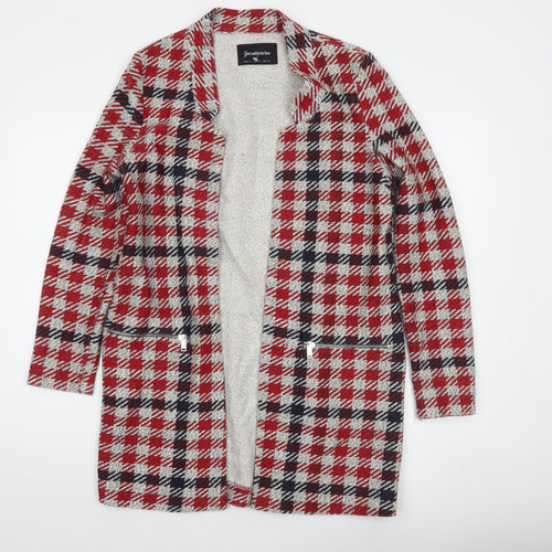 Stradivarius Women Red Check Mid-Length Coatigan Size 12