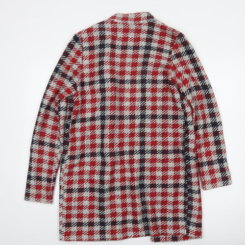 Stradivarius Women Red Check Mid-Length Coatigan Size 12