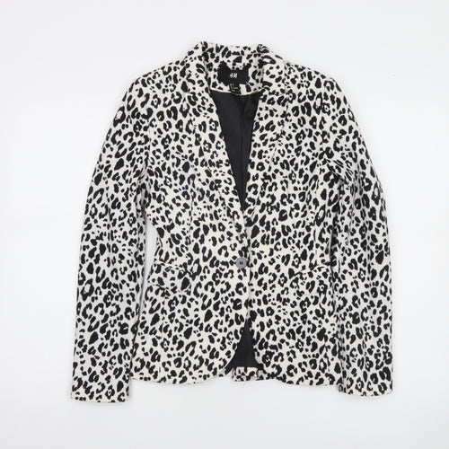 H&M Women's Multicoloured Animal Print Slim Fit Tuxedo Suit Jacket Size 6