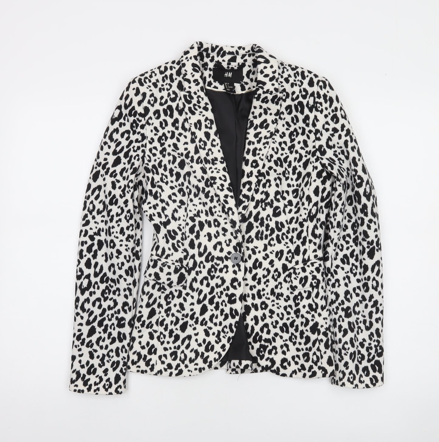 H&M Women's Multicoloured Animal Print Slim Fit Tuxedo Suit Jacket Size 6