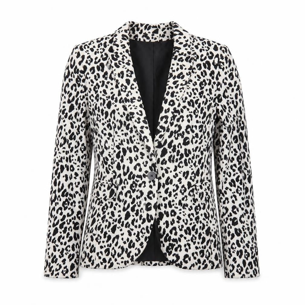 H&M Women's Multicoloured Animal Print Slim Fit Tuxedo Suit Jacket Size 6