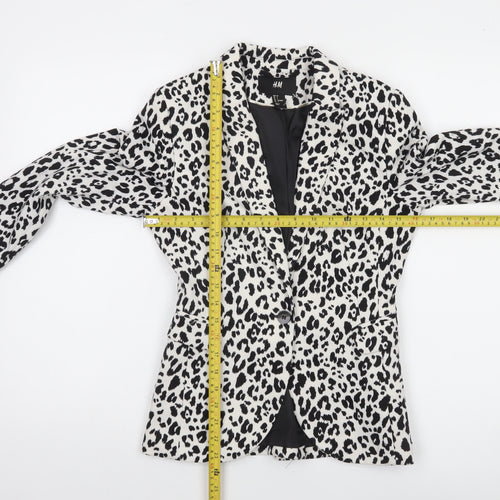 H&M Women's Multicoloured Animal Print Slim Fit Tuxedo Suit Jacket Size 6