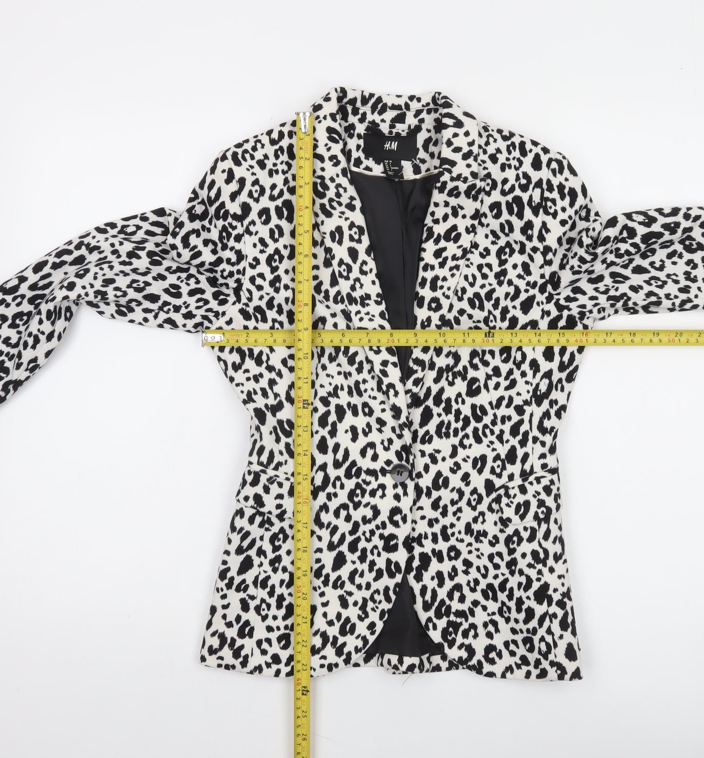 H&M Women's Multicoloured Animal Print Slim Fit Tuxedo Suit Jacket Size 6