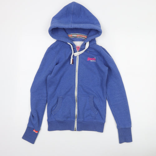 Superdry Women Blue Full Zip Hoodie 2XS Orange Label Cotton Blend