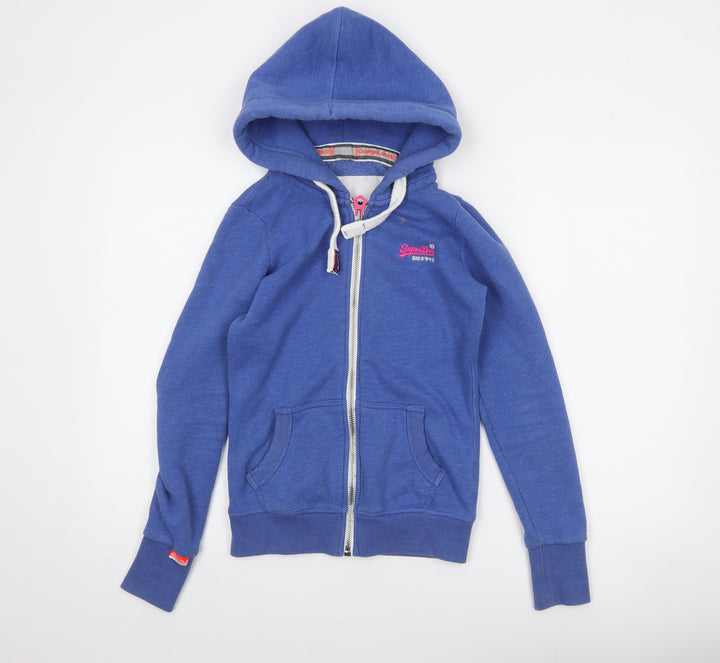 Superdry Women Blue Full Zip Hoodie 2XS Orange Label Cotton Blend
