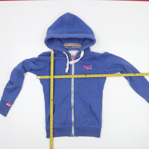 Superdry Women Blue Full Zip Hoodie 2XS Orange Label Cotton Blend