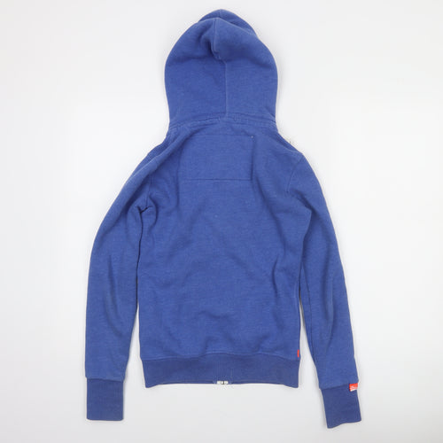 Superdry Women Blue Full Zip Hoodie 2XS Orange Label Cotton Blend