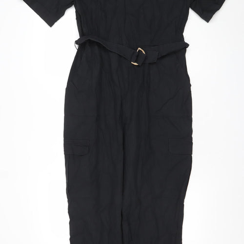 Zara Women's Black Collared Belted Jumpsuit Size 12