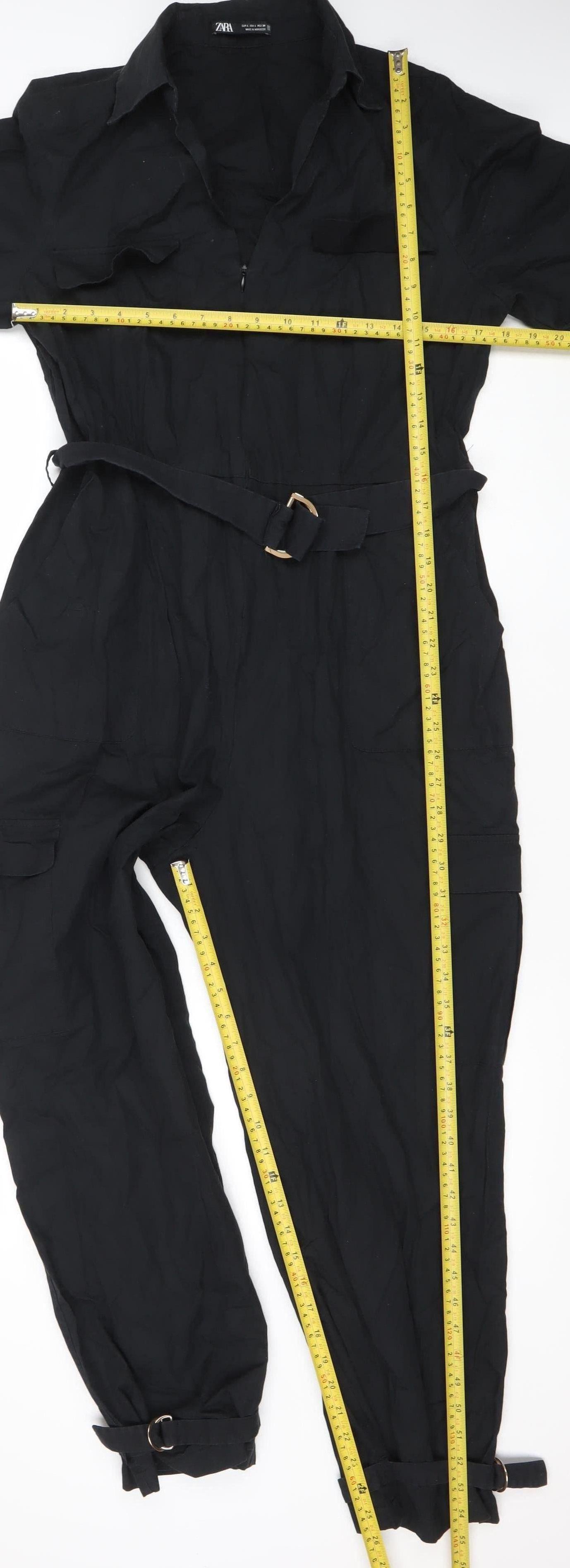 Zara Women's Black Collared Belted Jumpsuit Size 12