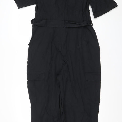 Zara Women's Black Collared Belted Jumpsuit Size 12